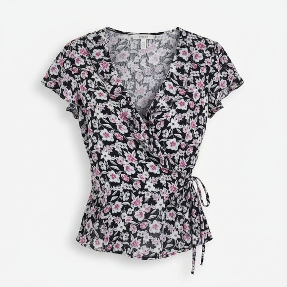 Banana Republic Tops - Floral Wrap Blouse Womens Medium Black V Neck Banana Republic